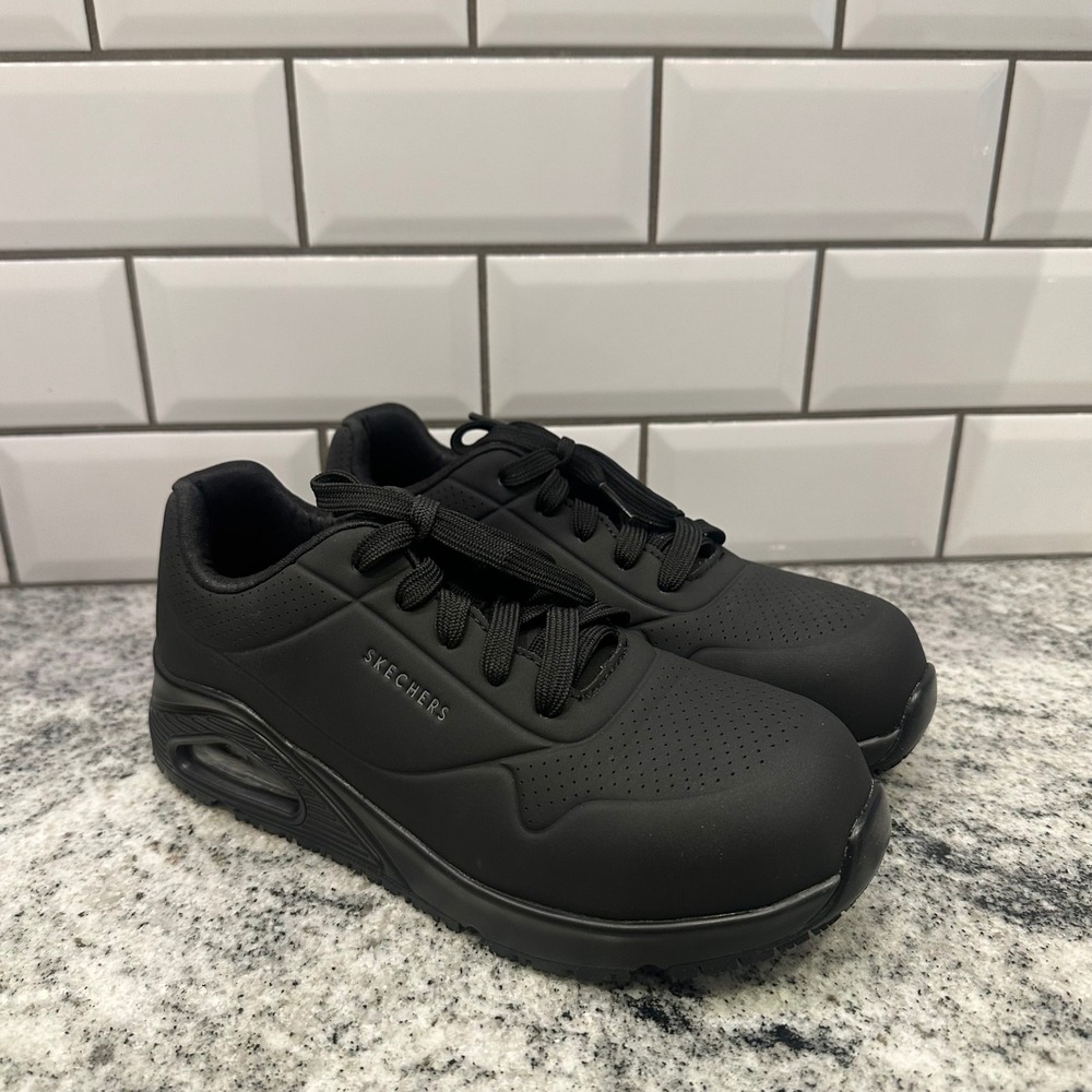 Skechers Mens 5.5 Uno SR Deloney Comp Toe Black Slip Resistant Work Shoes 108101